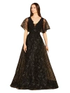 Lara New York Cape Sleeve Beaded Gown In Black
