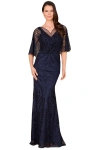 Lara New York Cape Sleeve Mermaid Gown In Navy