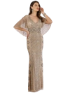 Lara New York Cape Sleeve V-neck Beaded Gown