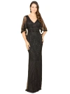 Lara New York Cape Sleeve V-neck Beaded Gown In Black