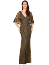 Lara New York Cape Sleeve V-neck Beaded Gown In Metallic