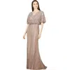 Lara New York Cape Sleeve V-neck Gown With Geometric Beading In Dustypurple