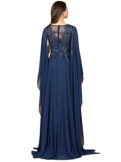 Lara New York Chiffon A-line Long Gown With Cape Sleeves In Blue