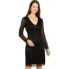 Lara New York Classic V-neck Beaded Long Sleeve Cocktail Dress In Black