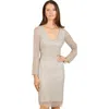 Lara New York Classic V-neck Beaded Long Sleeve Cocktail Dress In Silver