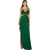 Lara New York Cutout Beaded Gown With Fringes In Emerald
