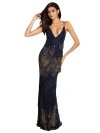 Lara New York Danika Floral Beaded Sheath Beaded Dress With Beaded Fringe In Navy