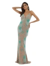 Lara New York Danika Floral Beaded Sheath Beaded Dress With Beaded Fringe In Nude/mint