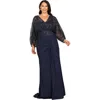 Lara New York Draped Skirt Gown With Cape Sleeves In Blue