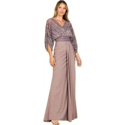 Lara New York Draped Skirt Gown With Cape Sleeves In Purple