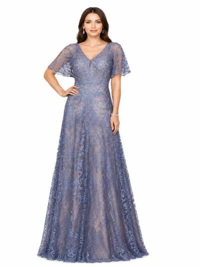 Lara New York Elegant Cape Sleeve A-line Gown In Blue