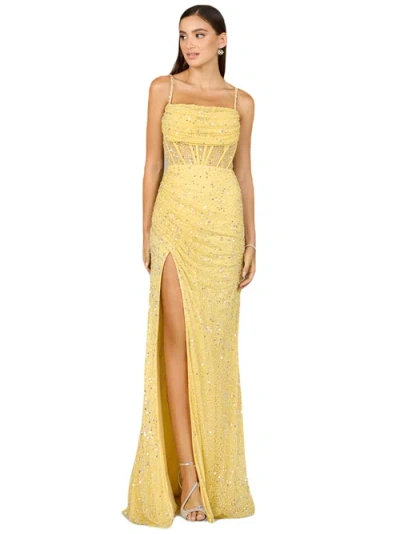 Lara New York Elegant Corset Gown With Slit In Lemon