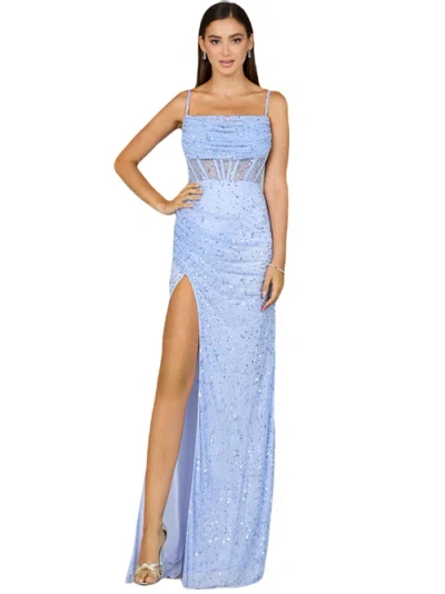 Lara New York Elegant Corset Gown With Slit In Periwinkle