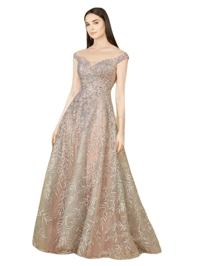 Lara New York Elegant Off Shoulder Lace Ballgown In Dustypurple