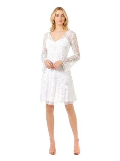 Lara New York Eliza Beaded A-line Bell Sleeve Bridal Short Dress In Ivory