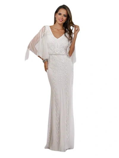 Lara New York Ella Beaded Cape Sleeve Wedding Dress In Ivory