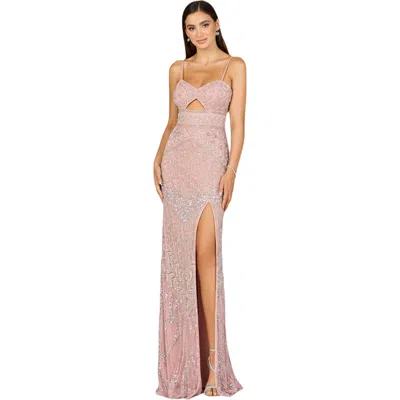 Lara New York Embellished Gown With Slit And Low Back In Cashmere
