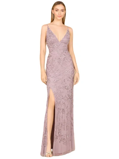 Lara New York Embellished Gown With Slit And Spaghetti Straps In Purple