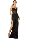 Lara New York Embellished Strapless Gown With Slit In Black