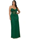 Lara New York Embellished Strapless Gown With Slit In Green
