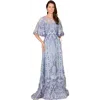 Lara New York Embroidered, Cape Sleeve A-line Gown In Blue