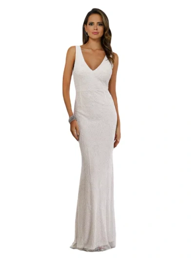 Lara New York Erika Beaded Draped Cowl Back V-neck Wedding Dress In Ivory