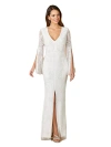 Lara New York Fallon Long Sleeve Beaded Wedding Gown In Ivory