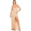 Lara New York Fitted Beaded Gown With Spaghetti Straps In Gold