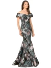 Lara New York Fitted, Mermaid Brocade Gown In Black/multi