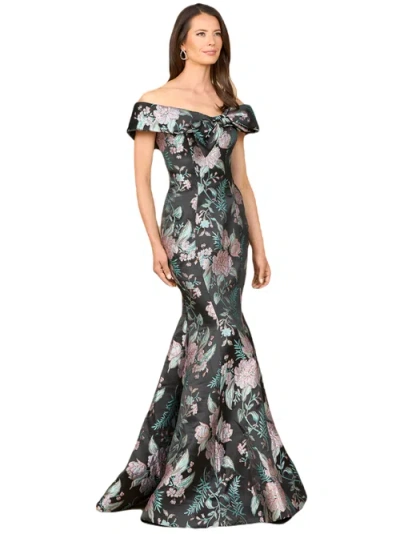 Lara New York Fitted, Mermaid Brocade Gown In Black/multi