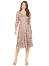 Lara New York Flowing, 3d Embroidered Midi Dress With Sleeves In Darktaupe