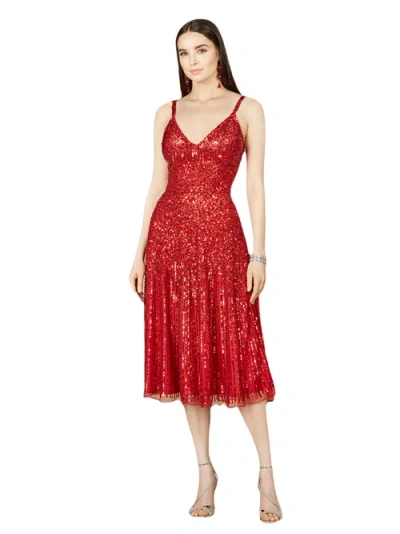 Lara New York Flowing, Sequin Midi Dress In Red