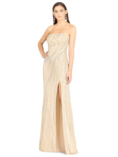 Lara New York Freddy Strapless Beaded Gown In Nudesilver