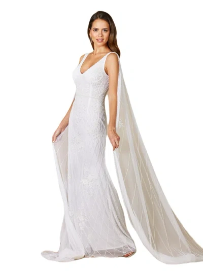Lara New York Gia Beaded Tank Wedding Dress With Streamers In Ivory