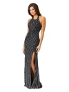Lara New York Giselle Beaded Halter Gown With Slit In Blackmulti
