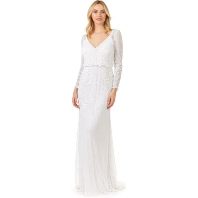 Lara New York Grant Long Sleeve Beaded Wedding Dress In Ivory