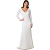Lara New York Gretchen V-neck Long Sleeve Wedding Dress In Ivory