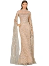 Lara New York High Neck Gown With Long Cape Sleeves In Nude