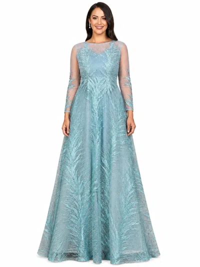 Lara New York High Neck Sheer Long Sleeve Embellished Gown In Green