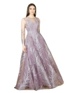 Lara New York High Neck Sheer Long Sleeve Embellished Gown In Mauve