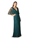 Lara New York Illusion Cape Sleeve Beaded Gown In Teal