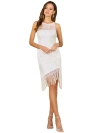 Lara New York Illusion Neck, Fringe Bridal Short Dress In Ivory