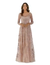 Lara New York Illusion Neckline A-line Long Sleeves Gown In Blush