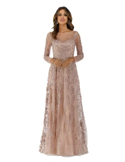 Lara New York Illusion Neckline A-line Long Sleeves Gown In Blush