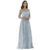 Lara New York Illusion Neckline A-line Long Sleeves Gown In Gray