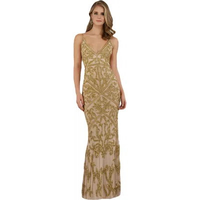 Lara New York Illusion Neckline A-line Long Sleeves Gown In Brown