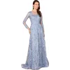 Lara New York Illusion Neckline, Long Sleeves Gown In Blue