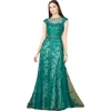 Lara New York Inspired Lace Gown With Cap Sleeves In Green