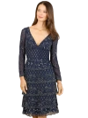 Lara New York Knee Length, Long Sleeve Cocktail Dress In Blue
