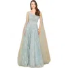 Lara New York Lace Gown With Cape Sleeves And V-neckline In Dustyblue